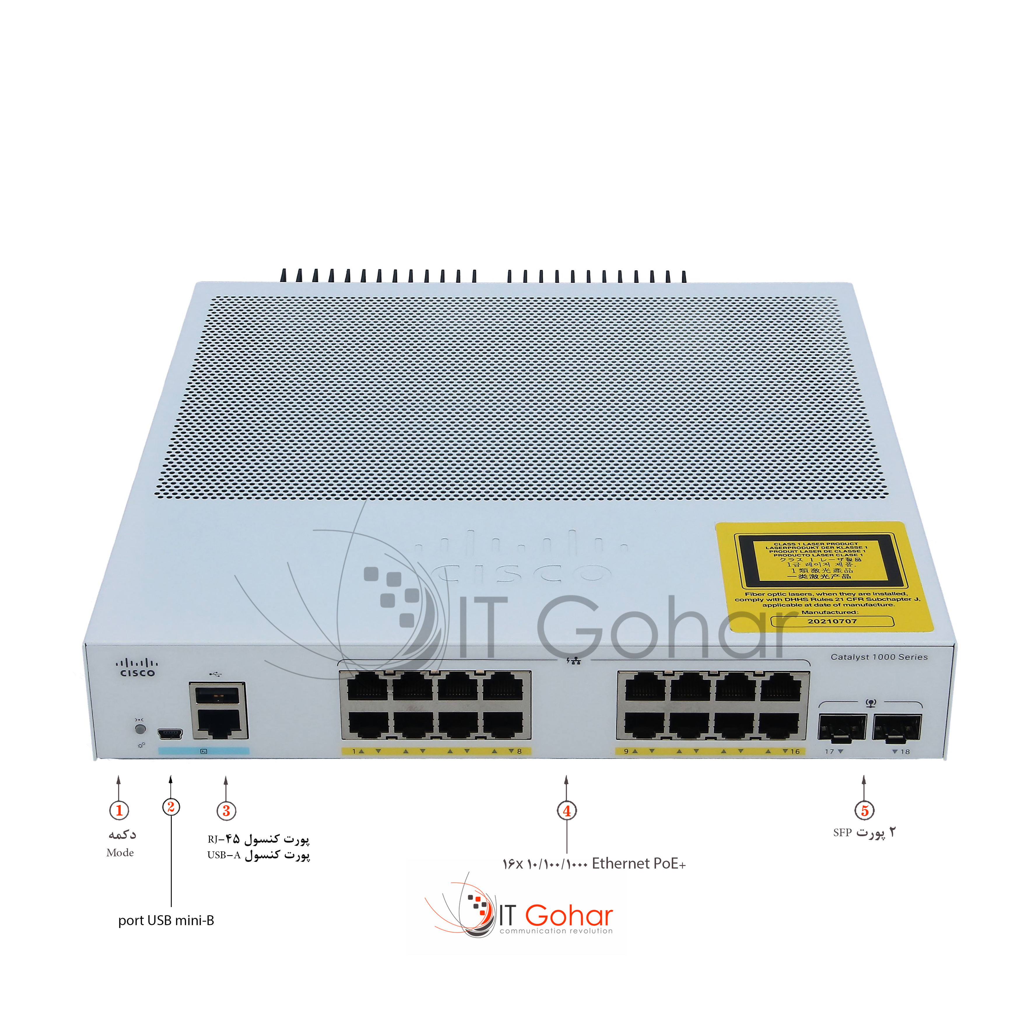 Cisco Switch - C1000-16FP-2G-L - سوئیچ سیسکو C1000-16FP-2G-L Catalyst 1000-16FP-2G-L Managed Switch 16 PoE+ Ethernet Ports & 2 Gigabit Small Form-Factor Pluggable (SFP) Uplink Ports